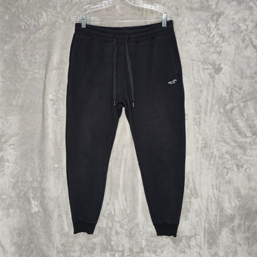 Hollister Jogger Pants Womens M Black Embroidered Logo Drawstring Cotton Blend